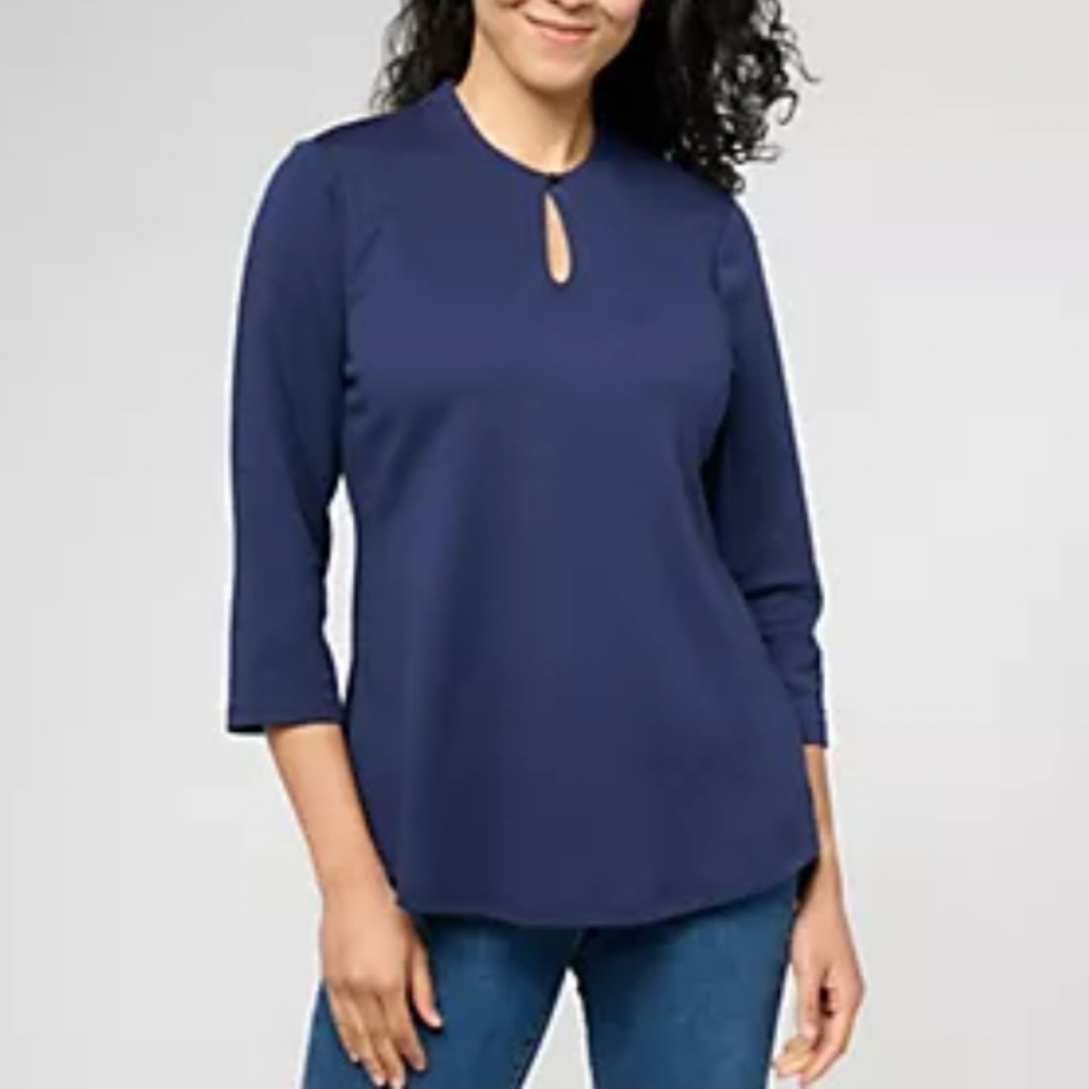 Isaac Mizrahi Navy Top with Keyhole